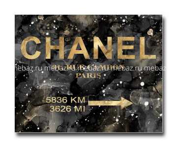 мебель Постер Chanel на чёрном в золотом A4